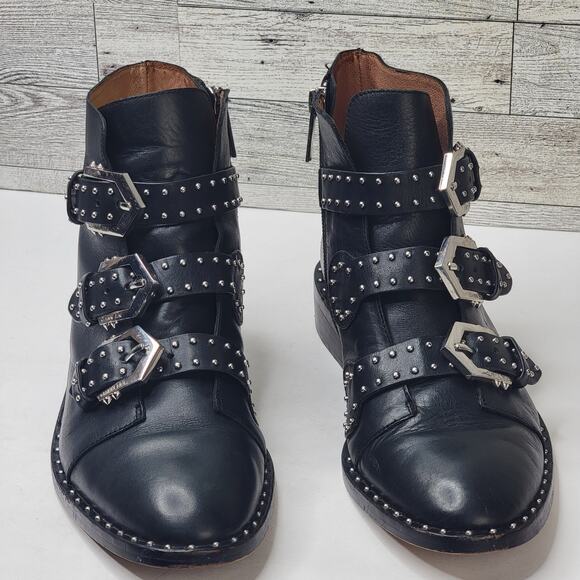 Gothcore 7.5 Boots Black Leather Zip Silver Studded Buckles Rock Grunge Biker - Picture 1 of 14
